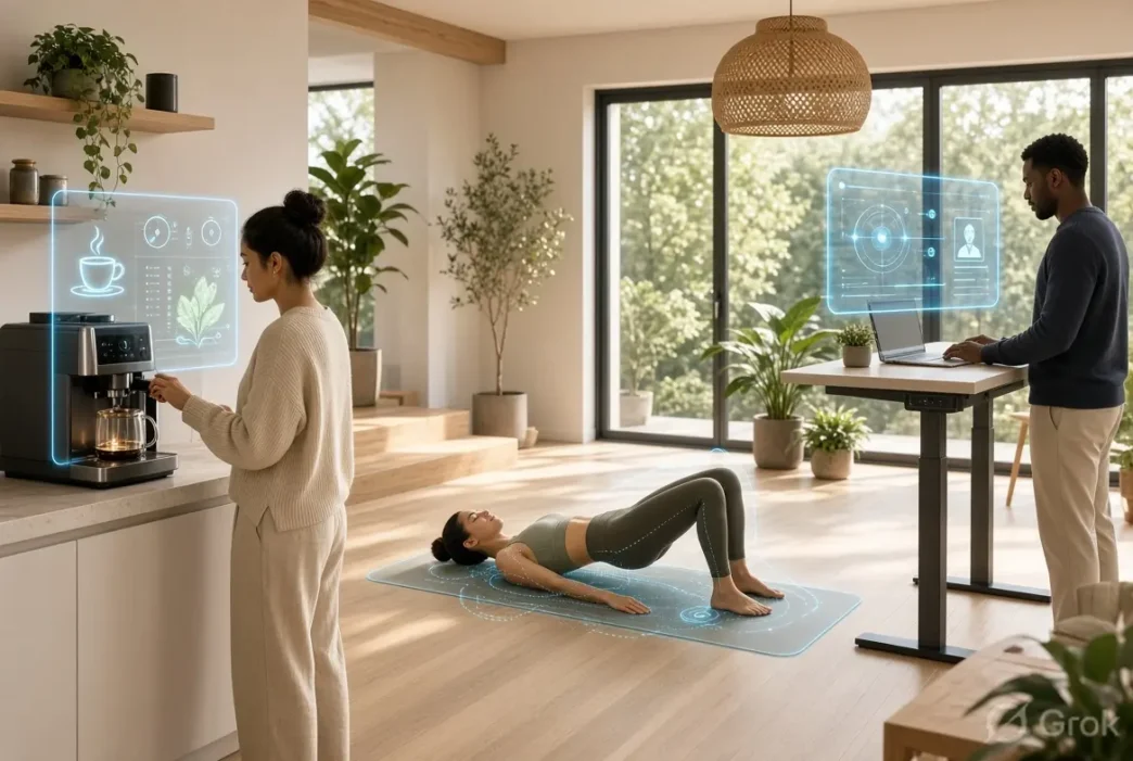Person using AI tools lifestyle habits tracking display at home