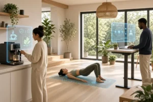 Person using AI tools lifestyle habits tracking display at home