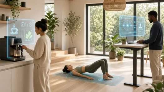 Person using AI tools lifestyle habits tracking display at home