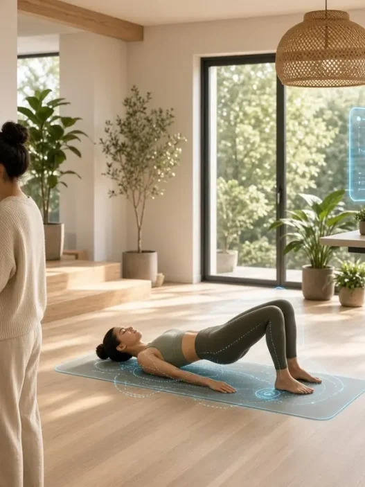 Person using AI tools lifestyle habits tracking display at home