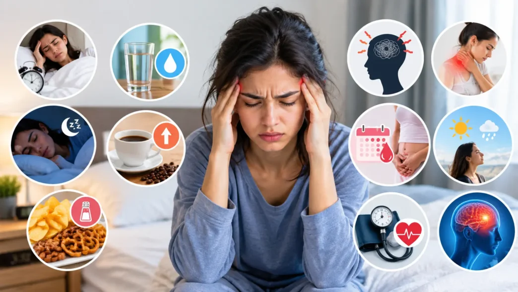 Person holding their head and looking stressed because they wake up with a headache