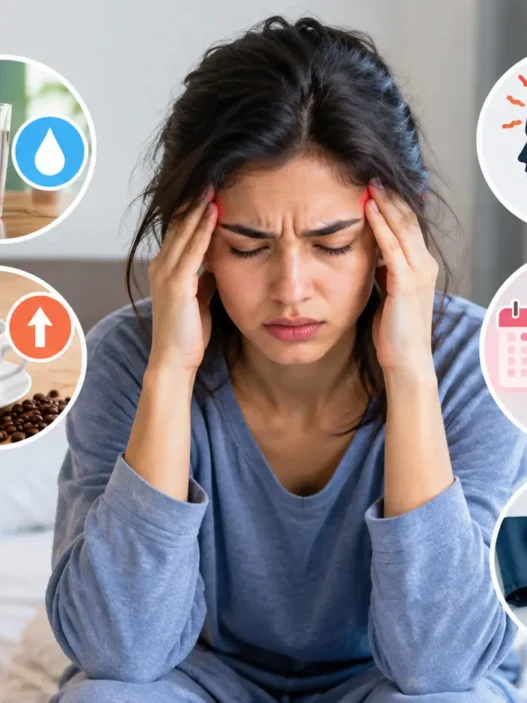 Person holding their head and looking stressed because they wake up with a headache